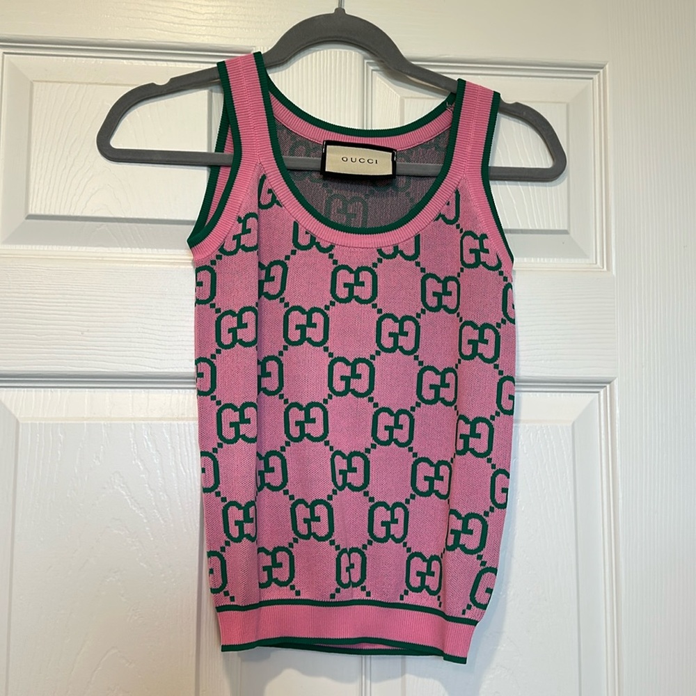 Gucci Pink and Green Patterned Knit Top